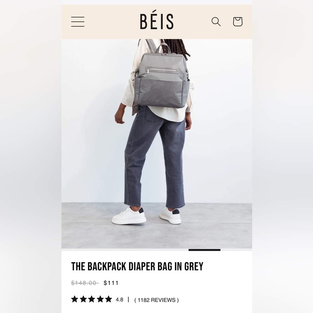 Beis Bag- The backpack diaper bag in grey